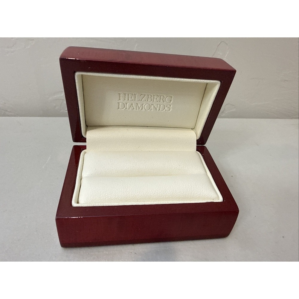 Vtg Helzberg Diamonds Double Ring Box Jewelry Cherrywood  Empty Wood Wedding